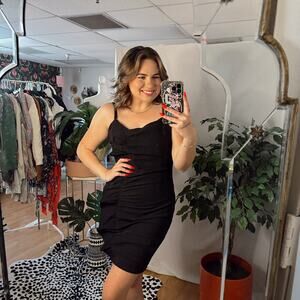 Parker Grace Sheath Ruffle Trim Mini Dress Black Size Medium